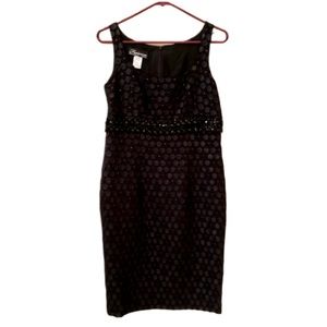 Vintage Frascara Black Embroidered Dot and Rhinestone Sheath Cocktail Dress Sz 4